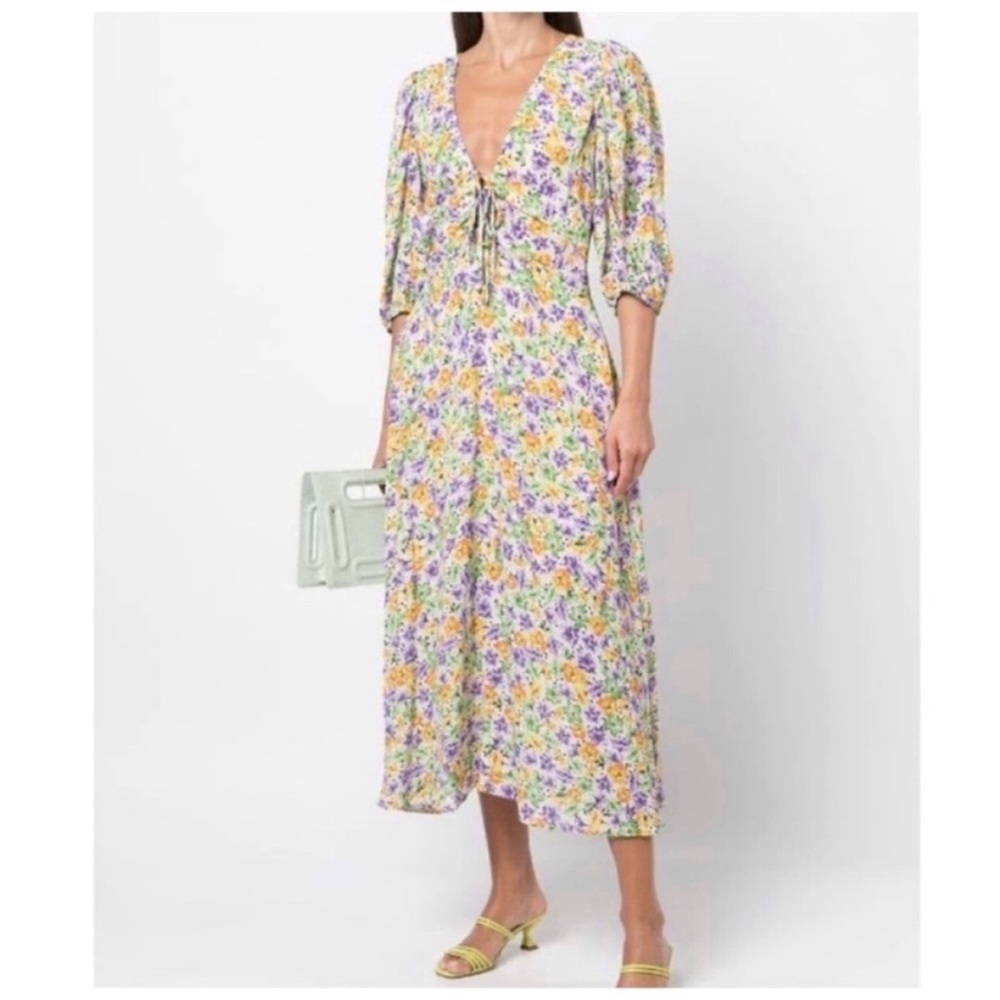 Nicholas purple green yellow floral midi dress NEW